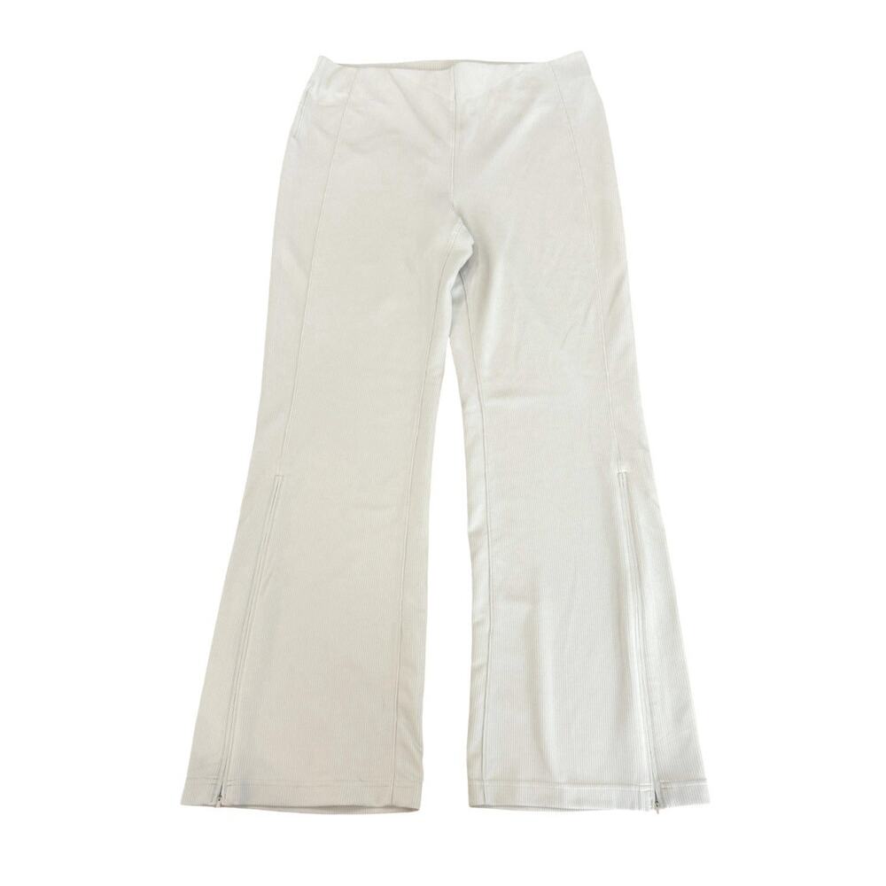 Lululemon Brushed Softstreme Ribbed Pants Womens Size 14 Bone White Zip Flared